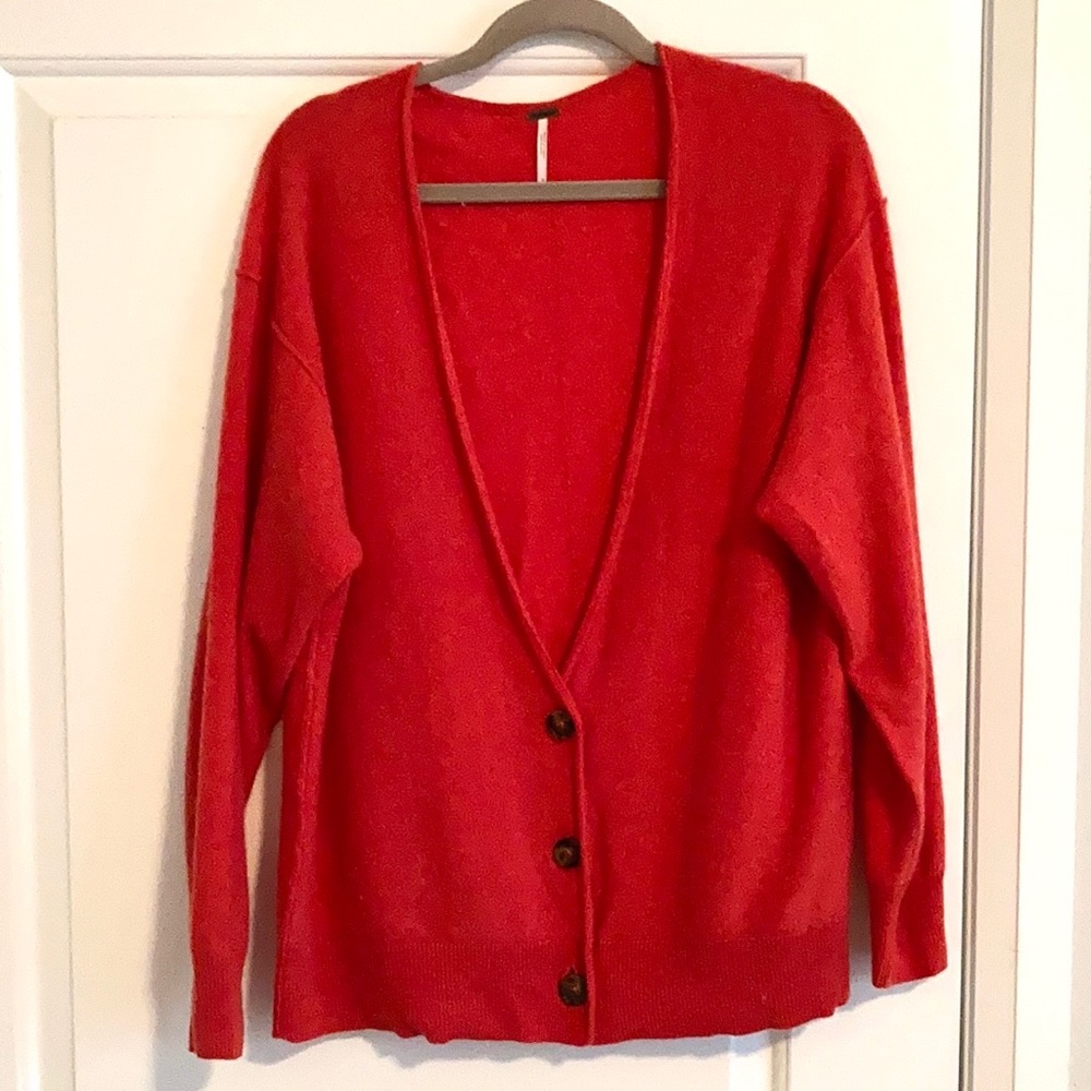 Red Free People Cashmere Cardigan